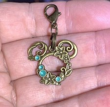 Bronze Floral Mickey Mouse Charm Zipper Pull  Keychain Add On Clip 