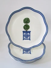 Southern Living Blue & White Chinoiserie Boxwood Topiary Plates NWT 4