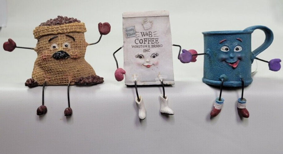 3 WMG Shelf Sitters Anthropomorphic Coffee Mug Cup & Coffee Beans