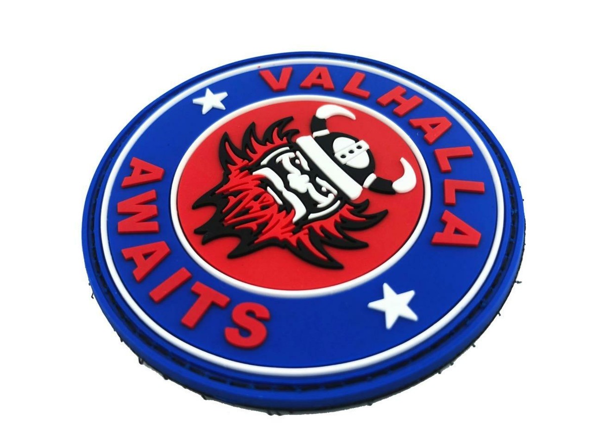 Valhalla Awaits Wikinger Klett-Patch - Rot/blau, PVC, 70mm, Für Airsoft & Taktische Ausrüstung