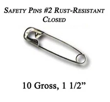 Rust-Free Resistant #2 SILVER SAFETY PINS CLOSED 10 GROSS 1400-1440 pcs 1.5 inch