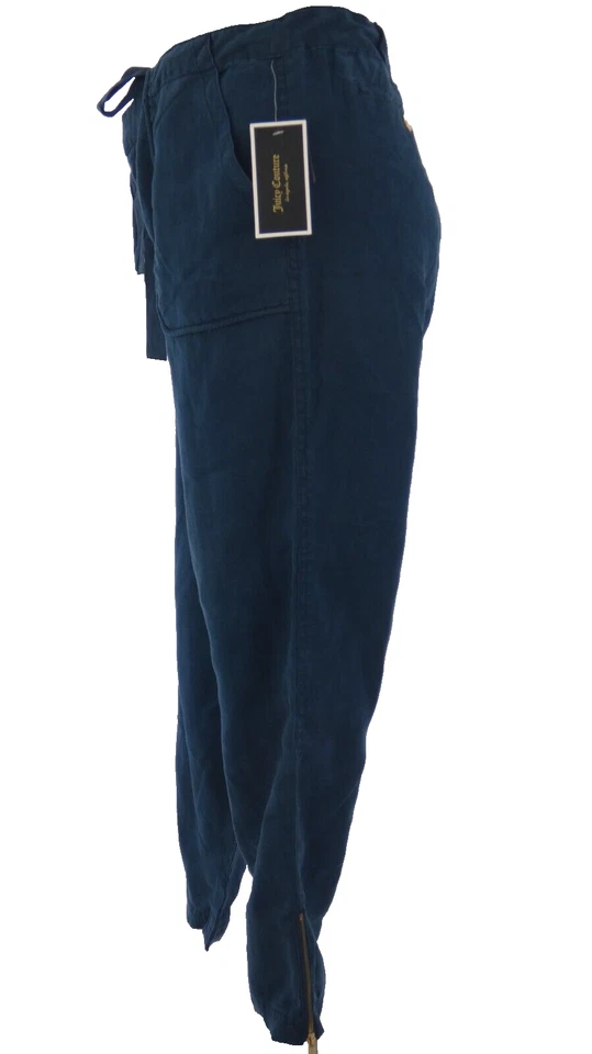 Pantalones utilitarios Juicy Couture de lino azul marino pantalones rectos con cremallera talla L nuevos con etiquetas Foto 4 de 4
