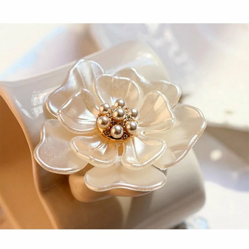 Newvision1981 Flower Brooches for Women Silver Rose Camellia Petal Brooch  Rhinestone Pearl Crystal Pins, Large