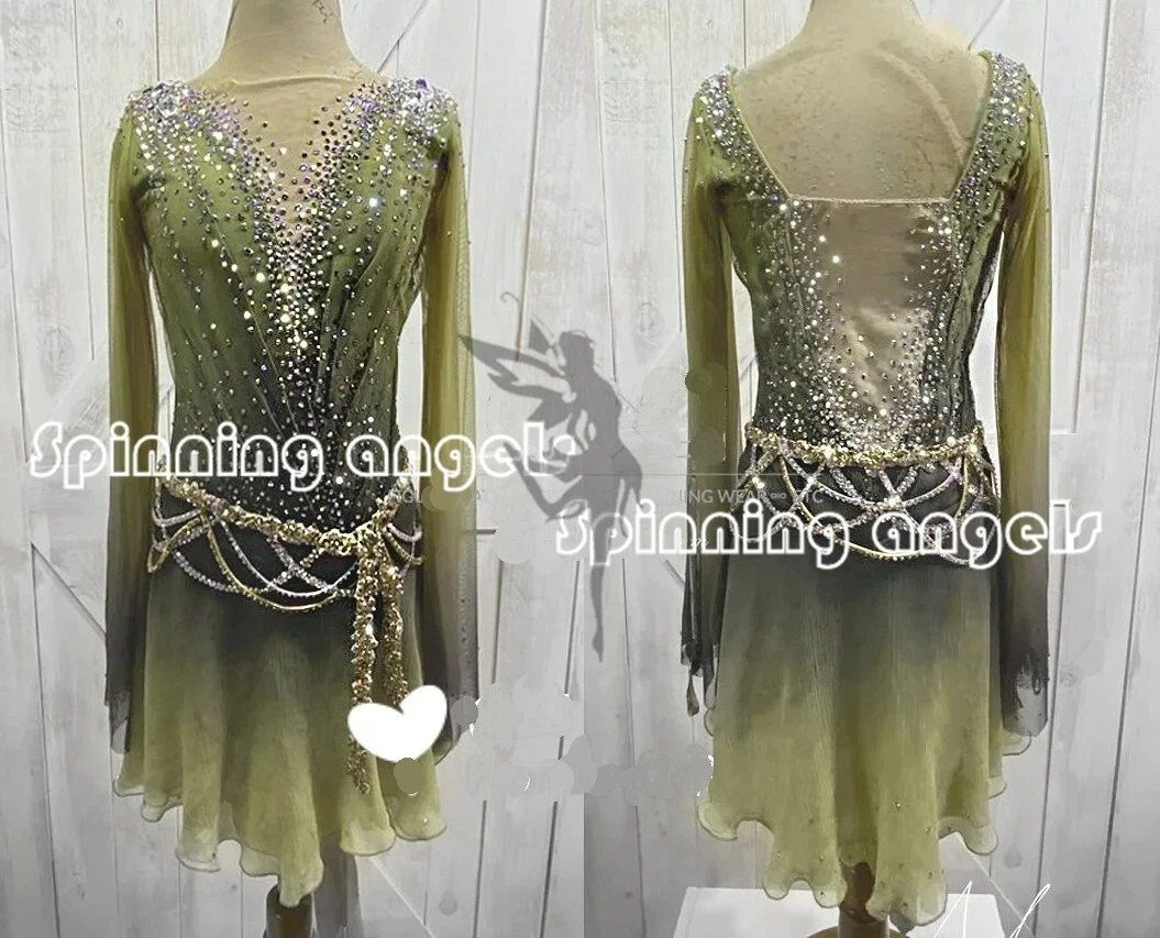 light green figure skating dress Highneck Skate Dress - JRF22009-HG main image 0