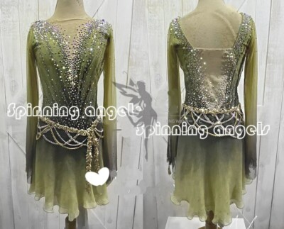 Girl Competition Figure skating Dress Ice Skating Dress Costume green | eBay