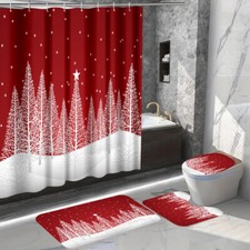 Christmas Forest Shower Curtain Toilet Lid Cover Bath Mat Rug