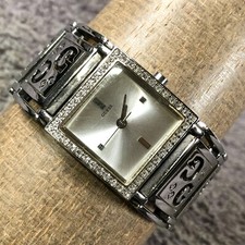 Guess Women U85028L1 Dress Pave Sunburst Silver Tone Square Quartz Watch 6"