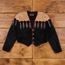 Vintage Patty Lewis Suede Jacket S 80s Cropped Western Hand Painted Feather