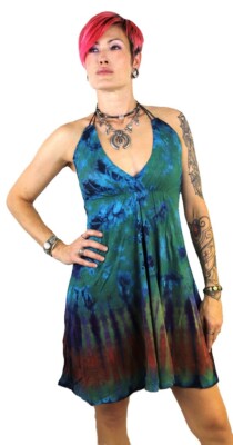 Athena Tie Dye Hippie Boho Blue Green Orange Dress