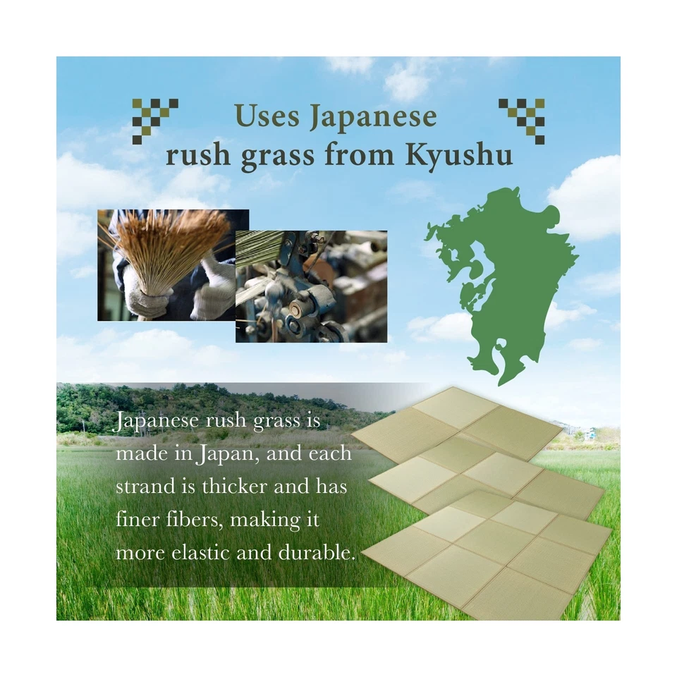 FULI Japanese Square Tatami Rug, Lightweight Igusa Mat (100% Japanese Rush Gr... - Image 3 of 4
