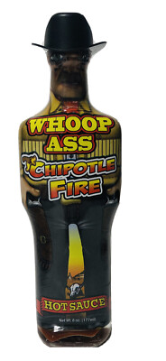 Ass Kickin  Whoop Ass Hot Sauce Chipotle Fire 6 oz Glass Collectible Bottle NEW!