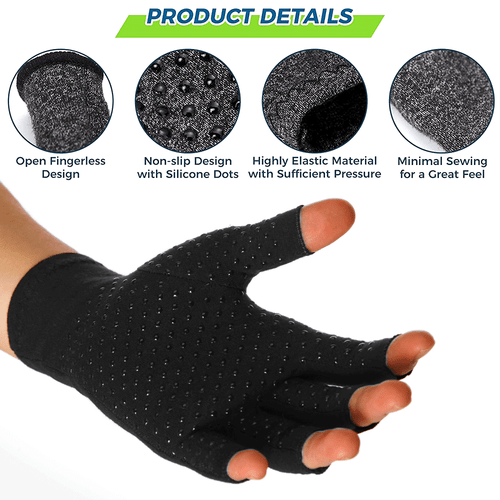 CFR Arthritis Compression Gloves Hand Half Finger Support Joint Pain Relief Golf - Picture 4 of 12