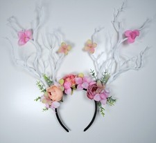 Women Girls Christmas Flowers Cosplay Costume Ear Party Hair Headband Prop USA