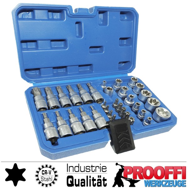 "34-Tlg Torx T-Profil E-Profil Stecknuss 3/8\" SteckschlüSsel T10 - T60 + E4 - E20"-image