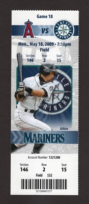 Ken Griffey Jr 2-HITS Mariners Angels 5/18/2009 Full MINT Ticket ICHIRO SUZUKI
