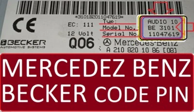 Mercedes Benz Lost Codes Unlock BECKER ALPINE AUDIO 10 CD radio Code Unlock Pin