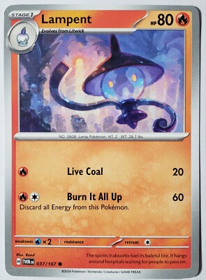 lampent pokemon card value Lampent 037/167 NM / M - Twilight Masquerade Pokemon Card - Rand Art