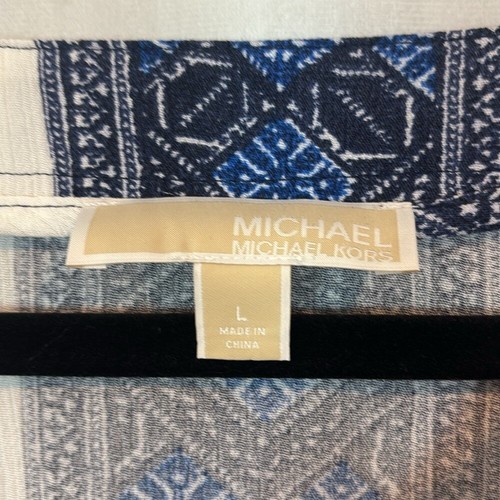 Michael Kors Women's Blue & White tie sleeve peasant blouse sz large boho flowy - Picture 7 of 14