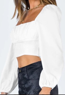 Princess Polly Womens Ariah Crop On/Off Shoulder Balloon Sleeve Side Zip Top 12