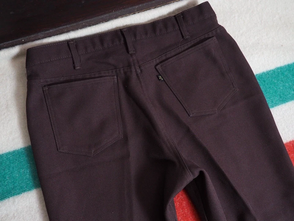 VTG 70s Levis Mocha Brown Black Gold Tab Scovill Twill 37x28 Slacks Pants Mens - Image 3 of 4