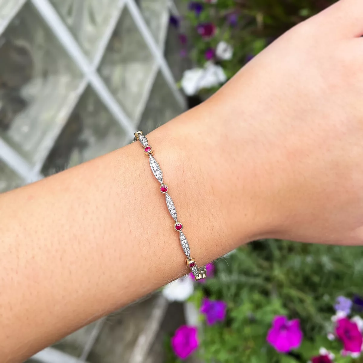 Ruby and diamond shop bracelet white gold