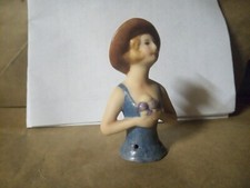 Vintage lady with flowers ceramic half doll