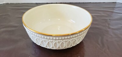 Lenox 7'' Ivory Beaded Pattern Bowl w/24k Gold Trim