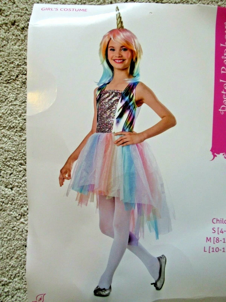 DISFRAZ DE HALLOWEEN UNICORNIO 3/4 Completo 2 Piezas Incluye Peluca con Cuerno Usado en Excelente Condición Foto 2 de 4