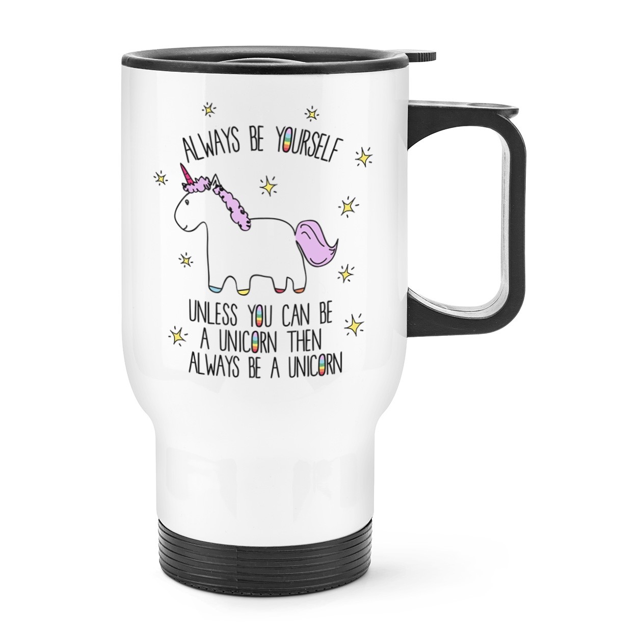 Lila Unicorn Always Be Yourself Handled Travel Mug Cup - Tumbler Funny
