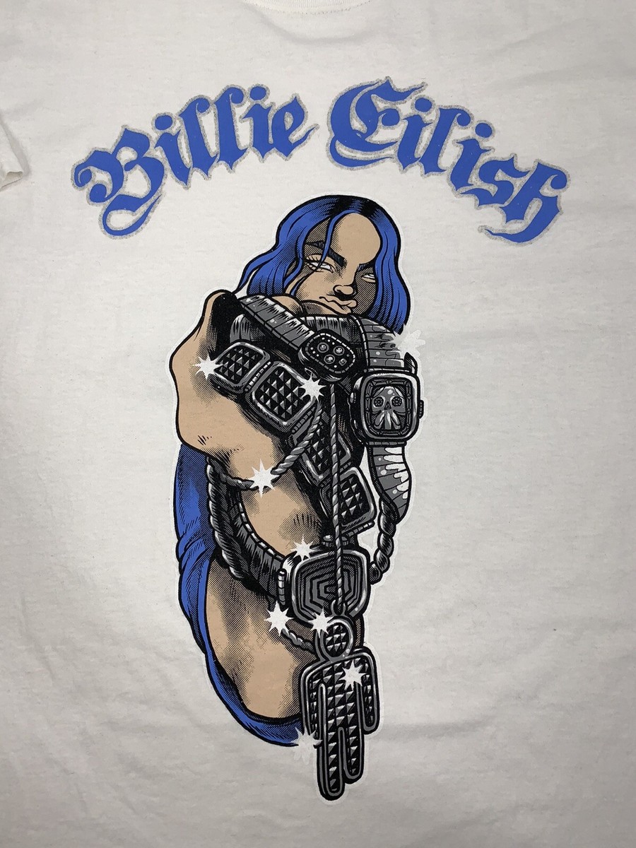 2019's Billie Eilish ビリーアイリッシュ ツアー Tシャツ Billie Eilish Glitter Bling White Graphic T-Shirt 2019 Tour