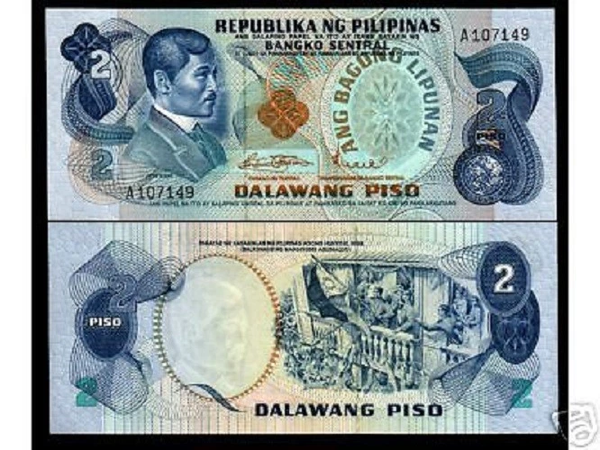 PHILIPPINES 2 PESOS P-152 1970 x 50 Pcs Lot BUNDLE RIZAL FLAG UNC CURRENCY NOTE - Image 3 of 4