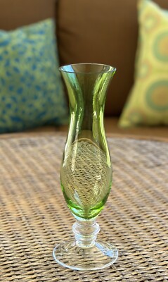 Miller Rogaska Reed & Barton Green Crystal Glass Clear Footed Vase