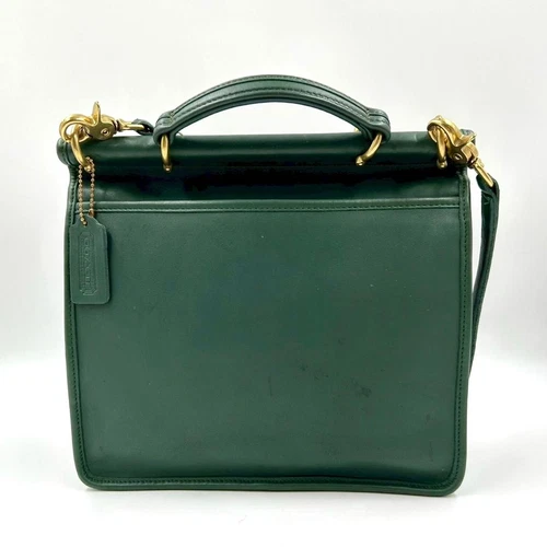 Vintage Coach 9927 2way Shoulder Bag Willis Bag Turn Lock Green Leather Authen - Picture 4 of 16