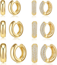 6 Pairs Chunky Small Gold Hoop Earrings Set for Women Men 14K Gold Plated Dainty