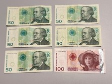 Banknote Geldschein Norwegen Norway 5x 50 Femti  100 Hundre Kroner Kronen Norges