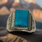 Vintage Navajo Style Mens Sterling Silver Large Turquoise Gemstone Ring Size 9