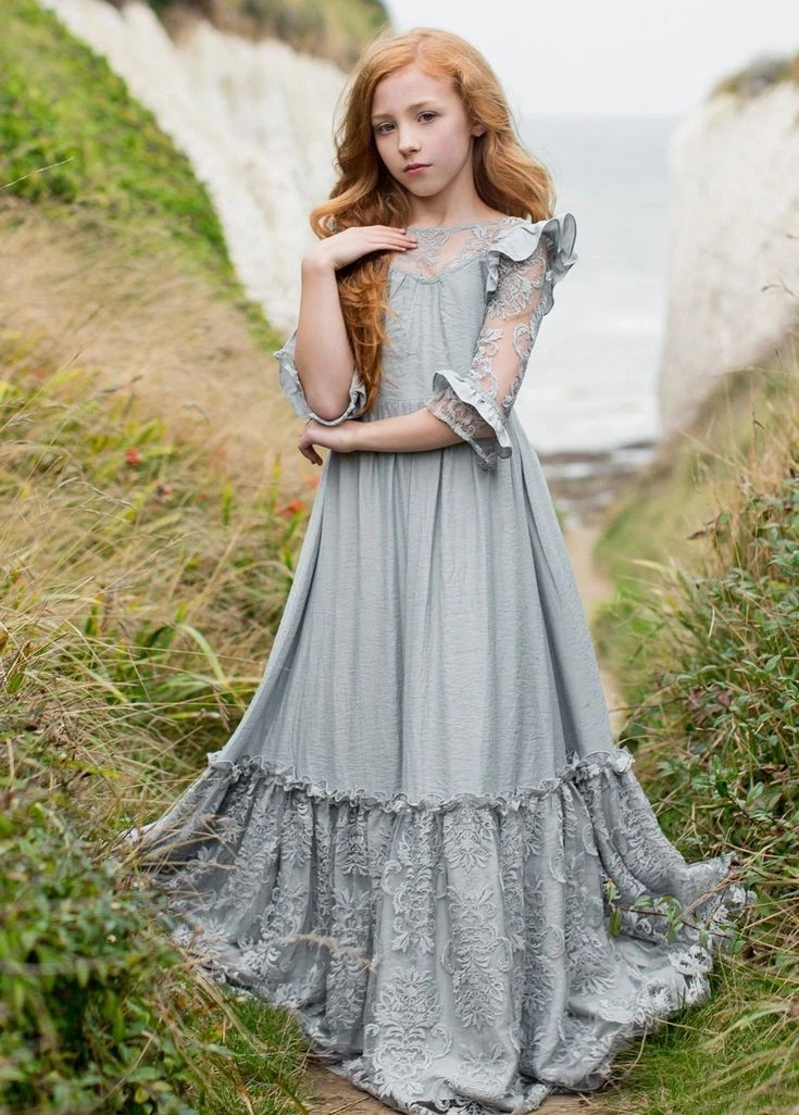knee length dresses for ladies A-Line Plus Size Lace Ruffle Dress with Slit main image 0