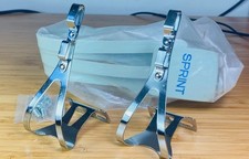 NOS Cinelli Steel Double Strap Toe Clips Size M w/ Sprint Straps