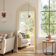 Full Length Mirror w Stand, Floor Mirror w Aluminum Alloy Frame 64"L x 21"W Gold