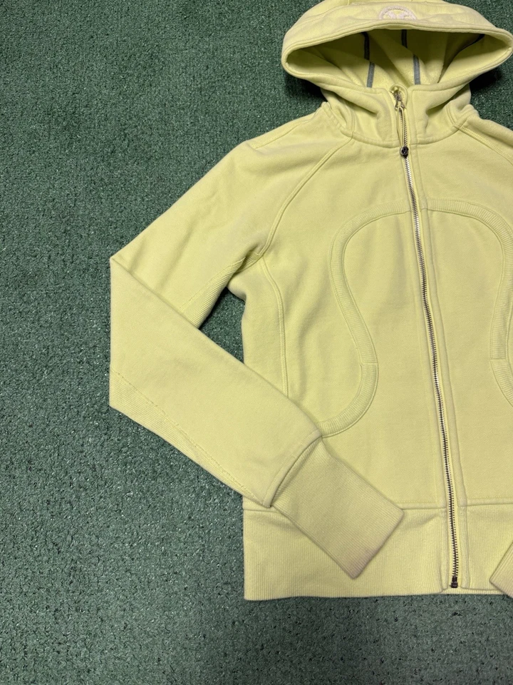 Lululemon Sudadera con Capucha de Buceo Mujer Talla 6 Cremallera Completa Chaqueta Amarillo Neón Agujero para el Pulgar MARCADO Foto 3 de 4