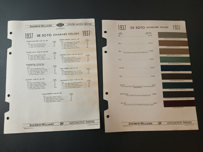 1937 DeSoto Car Exterior Paint Color Chip Chart Sheet Sherwin-Williams De Soto