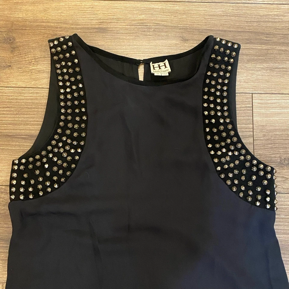 Haute Hippie spiked studded silk leather Trim dress Women’s Size Medium - Image 3 of 4