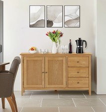 Large Sideboard, Oak Veneer Wooden Storage Cabinet with Cupboard and 3 Drawers