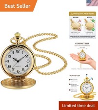 Smooth Vintage Pocket Watch with Chain Gold