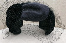 Vintage Black Velvet  Satin Fascinator Hat With Netting