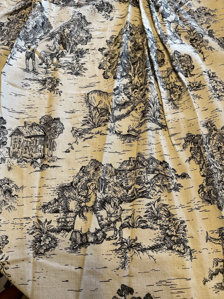 复古 3 PR(6 面板)黑色/奶油色 Toile Pastoral Pinch Pleat Drapes 48 英寸 x 72 英寸 — 第 3/4 张图片