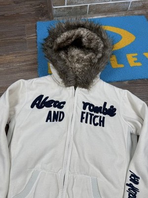 Womans Abercrombie and Fitch Vintage Y2K Full Zup Cream Fur Hoodie