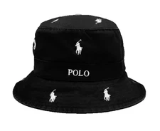NWT POLO Ralph Lauren SCATTERED BUCKET HAT Beachside Sunny Day BLACK WHITE M-XL