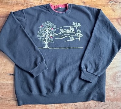 vintage black crewneck sweatshirt pastoral landscape design L  90  80 s