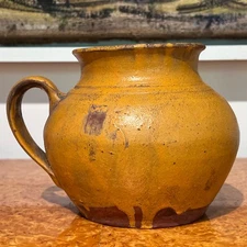 Charming Antique Yellow Glazed Pot – Rustic Earthenware Jar (12 cm Tall)